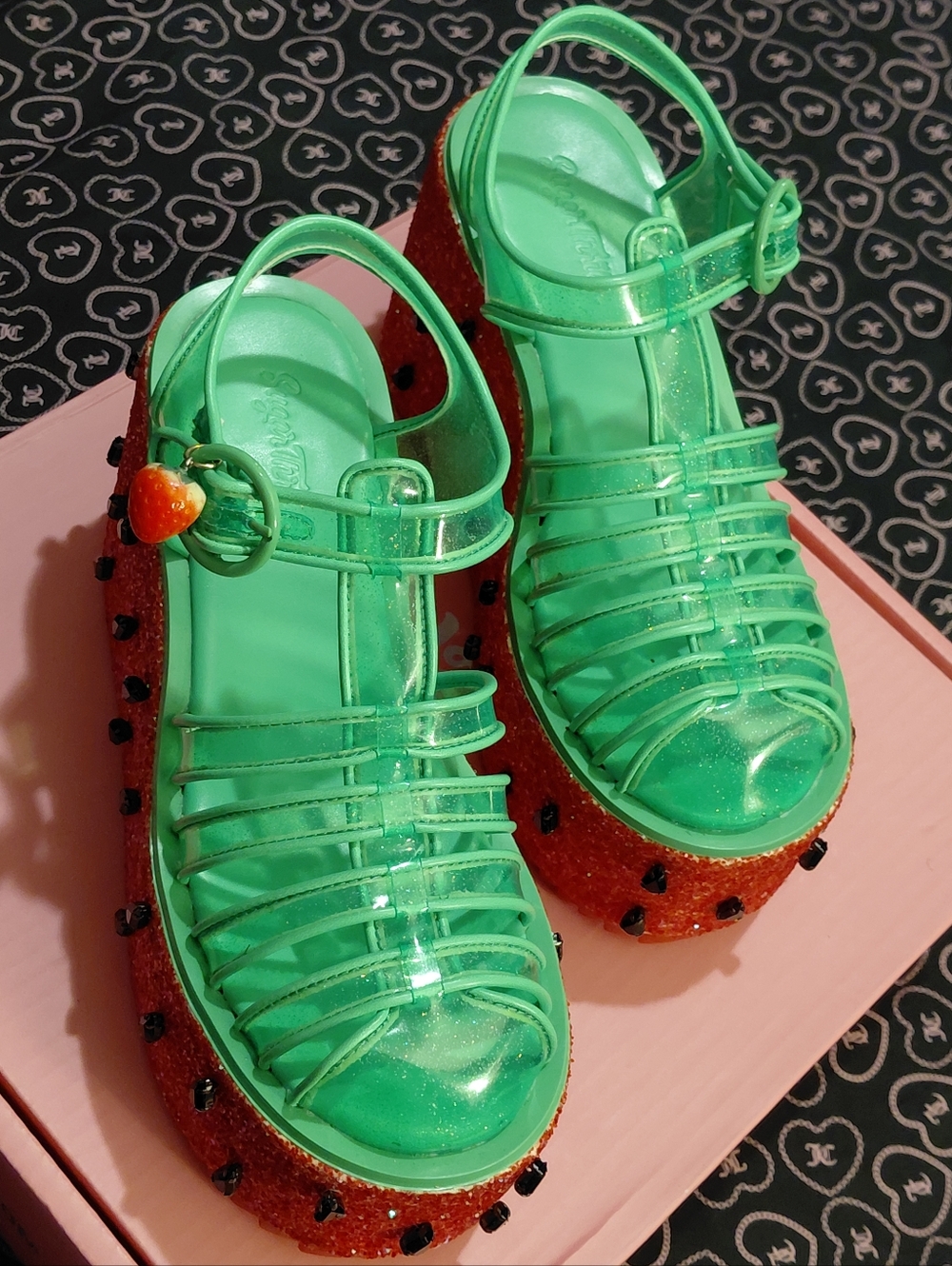 Dolls Kill Sugar Thrillz Watermelon Glitter Jelly Platform Sandals U.S 9 / 8.5 - Picture 8 of 11